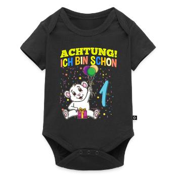 Achtung Ich Bin Schon 1 Tier Geburtstag Eisbär - Baby Premium Kurzarmbody - Schwarz - Vorne