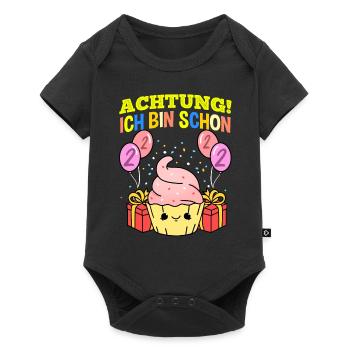Achtung Ich Bin Schon 2 Geburtstag Cupcake - Baby Premium Kurzarmbody - Schwarz - Vorne