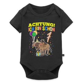 Achtung Ich Bin Schon 7 Tier Geburtstag Gnu - Baby Premium Kurzarmbody - Schwarz - Vorne