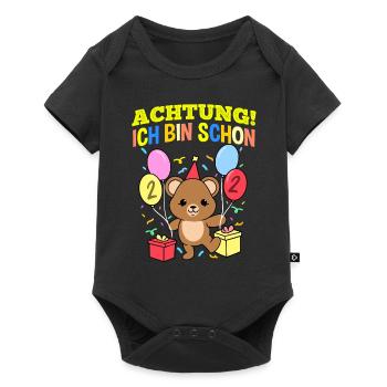 Achtung Ich Bin Schon 2 Geburtstag Teddybär - Baby Premium Kurzarmbody - Schwarz - Vorne