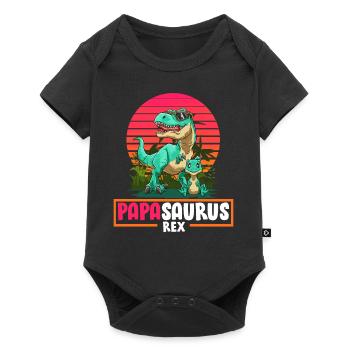 Papasaurus Rex Vater Tochter Sohn Kind Dinosaurier - Baby Premium Kurzarmbody - Schwarz - Vorne