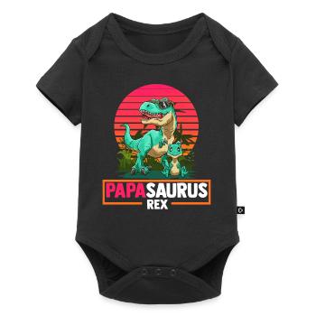 Papasaurus Rex Vater Tochter Sohn Dinosaurier - Baby Premium Kurzarmbody - Schwarz - Vorne