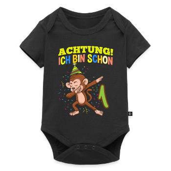 Achtung Ich Bin Schon 1 Geburtstag Affen - Baby Premium Kurzarmbody - Schwarz - Vorne