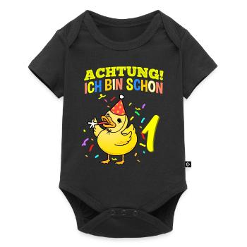 Achtung Ich Bin Schon 1 Geburtstag Ente - Baby Premium Kurzarmbody - Schwarz - Vorne