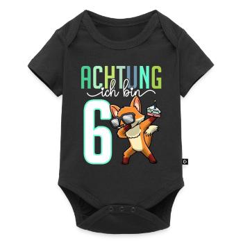 Sechster 6. Geburtstag Junge 6 Jahre Fuchs - Baby Premium Kurzarmbody - Schwarz - Vorne