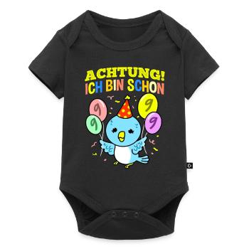 Achtung Ich Bin Schon 9 Geburtstag Wellensittich - Baby Premium Kurzarmbody - Schwarz - Vorne