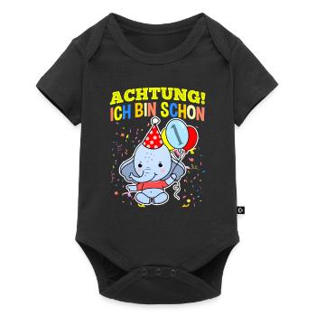 Achtung Ich Bin Schon 1 Geburtstag Elefant - Baby Premium Kurzarmbody - Schwarz - Vorne