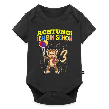 Achtung Ich Bin Schon 3 Zoo Tier Geburtstag Affe - Baby Premium Kurzarmbody - Schwarz - Vorne