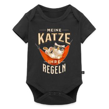 Meine Katze Ihre Regeln Fun Spruch T-Shirt Katzen - Baby Premium Kurzarmbody - Schwarz - Vorne