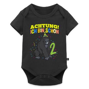 Achtung Ich Bin Schon 2 Geburtstag Gorilla - Baby Premium Kurzarmbody - Schwarz - Vorne