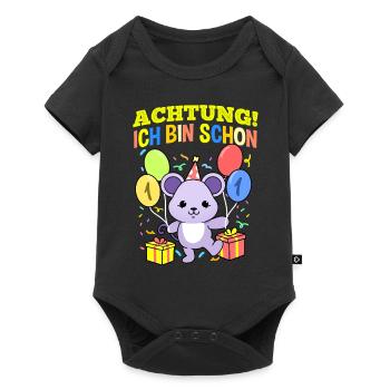 Achtung Ich Bin Schon 1 Geburtstag Maus - Baby Premium Kurzarmbody - Schwarz - Vorne