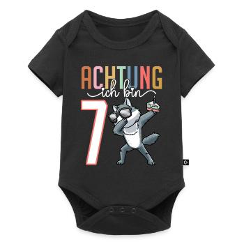 7. Geburtstag 7 Jahre Wolf Junge Mädchen - Baby Premium Kurzarmbody - Schwarz - Vorne