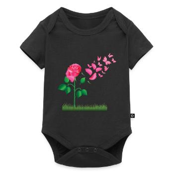 Rose Blumen Rosen Pflanzen Design - Baby Premium Kurzarmbody - Schwarz - Vorne