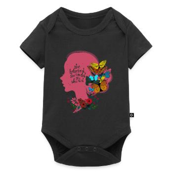 Butterfly Flower Motivational Saying Woman - Baby Premium short-sleeve bodysuit - black - Front