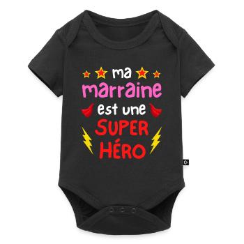 Ma marraine est une super héro - cape et éclairs - Body à manches courtes Premium Bébé - noir - Devant