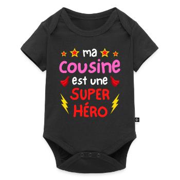 Ma cousine est une super héro - cape et éclairs - Body à manches courtes Premium Bébé - noir - Devant