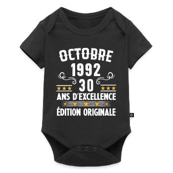 30 Ans Anniversaire Vintage Né(e) en Octobre 1992 - Body à manches courtes Premium Bébé - noir - Devant
