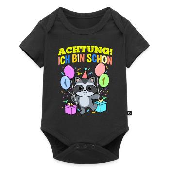 Achtung Ich Bin Schon 1 Geburtstag Waschbär - Baby Premium Kurzarmbody - Schwarz - Vorne