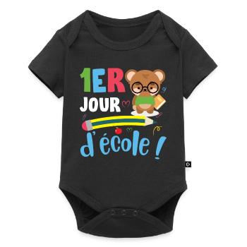 1er Jour D École ! ourson mignon rentrée école - Body à manches courtes Premium Bébé - noir - Devant