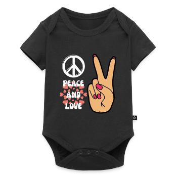 Frieden und Liebe Frau Handzeichen - Baby Premium Kurzarmbody - Schwarz - Vorne
