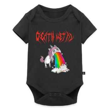 Kotzendes Death Metal Einhorn Rosa - Baby Premium Kurzarmbody - Schwarz - Vorne