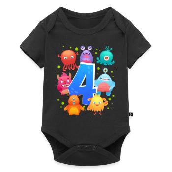 4. Geburtstag | Monster Geburtstag | Monster - Baby Premium Kurzarmbody - Schwarz - Vorne