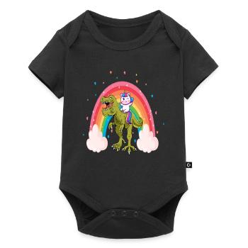 Unicorn Riding Dinosaur Girls Kids Rainbow Unicorn - Baby Premium short-sleeve bodysuit - black - Front