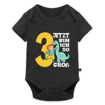 Dino Junge 3. Geburtstag Jetzt bin ich so groß - Baby Premium Kurzarmbody - Schwarz - Vorne