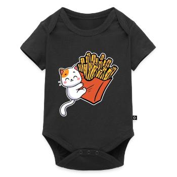 Pommes Frites Pommes Liebhaber Katze mit Pommes Tü - Baby Premium Kurzarmbody - Schwarz - Vorne
