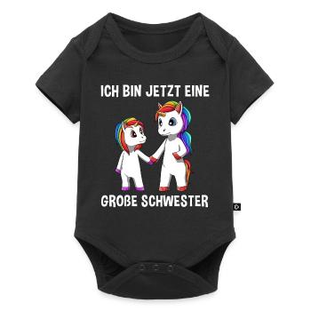 Niedliches Große Schwester Kleiner Bruder Einhorn - Baby Premium Kurzarmbody - Schwarz - Vorne