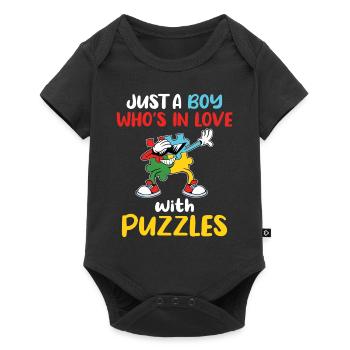 Nur ein Junge, der in rätselhaftes Tupfen -Puzzle - Baby Premium Kurzarmbody - Schwarz - Vorne