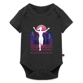 Vaporwave Synthwave Skyline Marathon, Trailrunning - Baby Premium Kurzarmbody - Schwarz - Vorne
