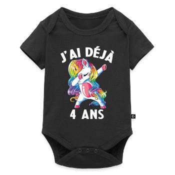 J ai Déja 4 Ans Cadeau Anniversaire Fille Licorne - Body à manches courtes Premium Bébé - noir - Devant