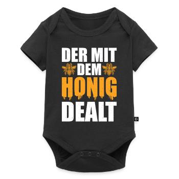 Der mit dem Honig dealt Lustiges Imker - Baby Premium Kurzarmbody - Schwarz - Vorne