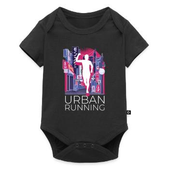Vaporwave Synthwave Skyline Marathon, Trailrunning - Baby Premium Kurzarmbody - Schwarz - Vorne