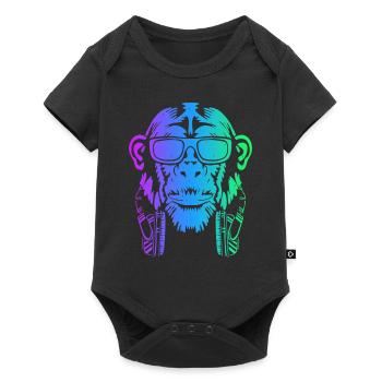 Affe DJ mit Kopfhörer und Sonnenbrille Geschenk Pa - Baby Premium Kurzarmbody - Schwarz - Vorne