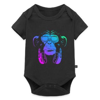 Affe DJ mit Kopfhörer und Sonnenbrille Geschenk Pa - Baby Premium Kurzarmbody - Schwarz - Vorne