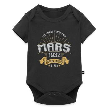 Mars 1932 91 Ans Anniversaire Vintage Idée Cadeau - Body à manches courtes Premium Bébé - noir - Devant