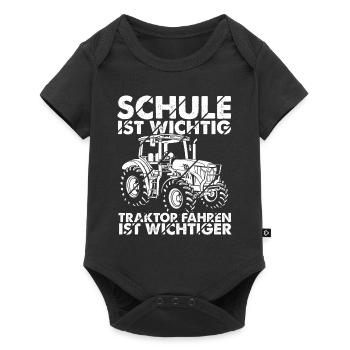 Traktor Spruch Schule Ist Wichtig Traktor Jungen T - Baby Premium Kurzarmbody - Schwarz - Vorne