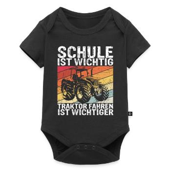 Traktor Spruch Schule Ist Wichtig Traktor Jungen T - Baby Premium Kurzarmbody - Schwarz - Vorne