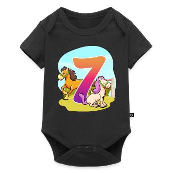 7th Birthday Riding Horse Theme Seven Party - Baby Premium short-sleeve bodysuit - black - Front