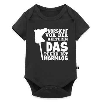 Reiterin Hobby Horse Hobby Horsing Pferd - Baby Premium Kurzarmbody - Schwarz - Vorne
