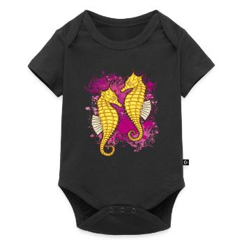 Two seahorses on colorful splashes of color - Baby Premium short-sleeve bodysuit - black - Front