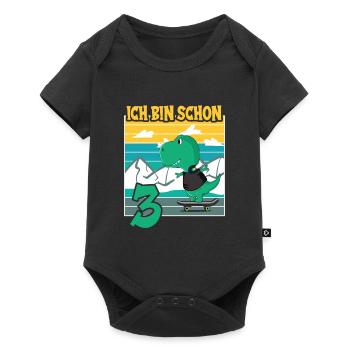 Dino Geburtstagsmotiv 3 Jahre Jungen Geschenkidee - Baby Premium Kurzarmbody - Schwarz - Vorne