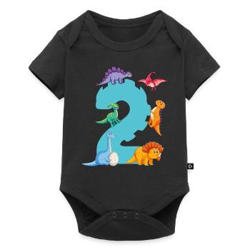 2ème anniversaire | Chemise d’anniversaire de dinosaure | - Body à manches courtes Premium Bébé - noir - Devant