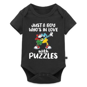 Nur ein Junge in Puzzle verliebt - Baby Premium Kurzarmbody - Schwarz - Vorne