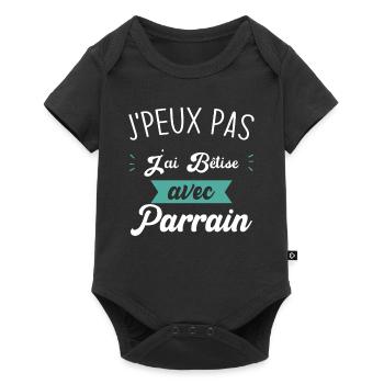 J'peux pas j'ai bêtise avec parrain - Body à manches courtes Premium Bébé - noir - Devant