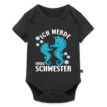 Ich Werde Große Schwester Seepferdchen Mädchen - Baby Premium Kurzarmbody - Schwarz - Vorne