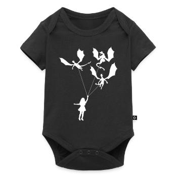Lustiges Trendiges Kleines Mädchen Mit Drachen - Baby Premium Kurzarmbody - Schwarz - Vorne