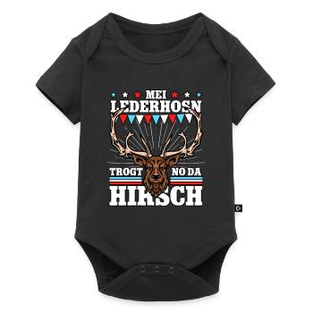 Mei Lederhosn Trogt No Da Hirsch - Baby Premium Kurzarmbody - Schwarz - Vorne